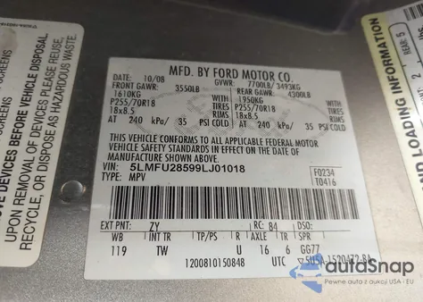 2009 Lincoln Navigator z USA, uszkodzony, nr VIN 5LMFU28599LJ01018